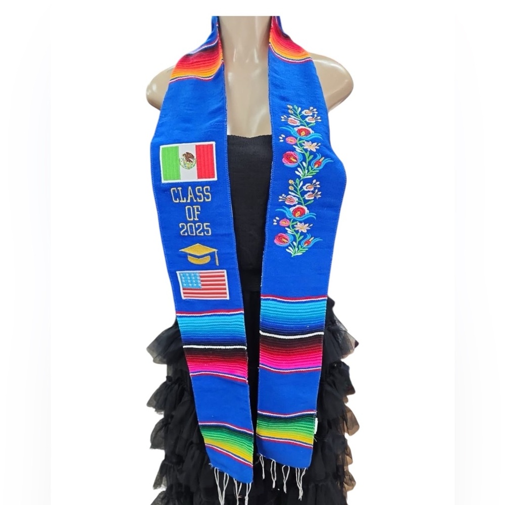 Mexican and US flags Serape Graduation Stole 2025